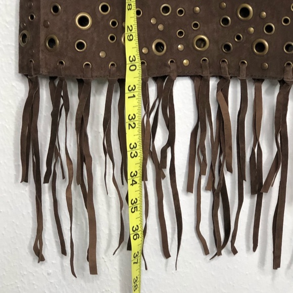 Margaret Godfrey Brown Suede Grommet Fringe Skirt - Picture 6 of 11